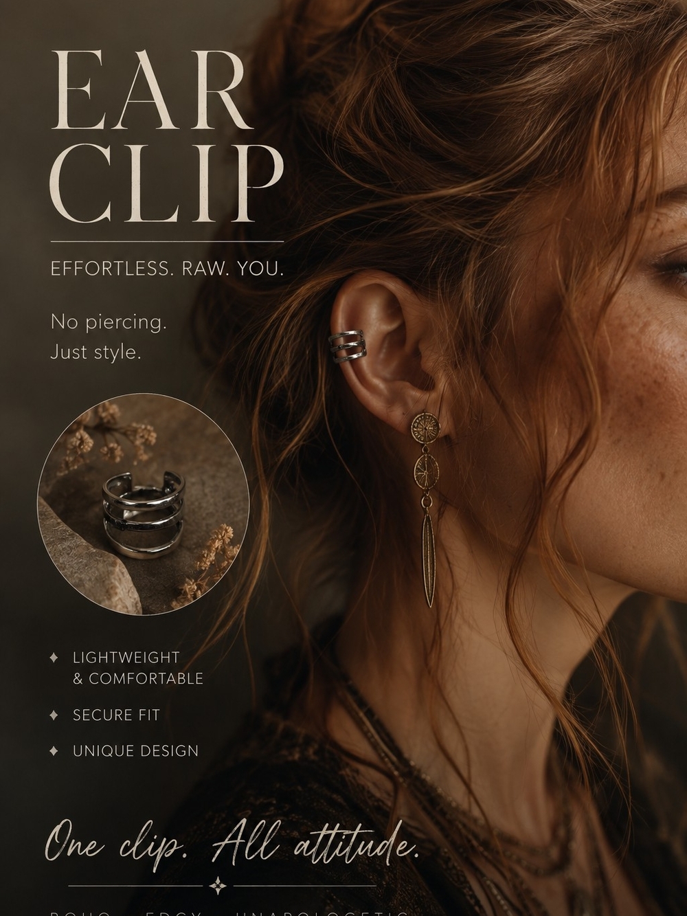 Triple Band Silver Ear Cuff - Minimal Clip-On Earring